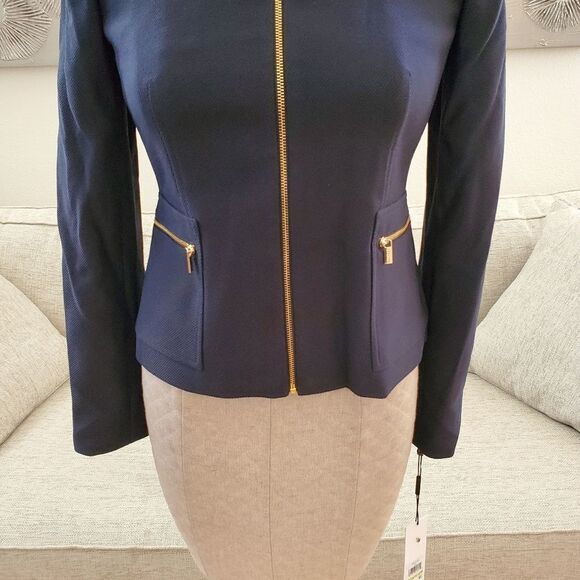 Calvin Klein Twill Zipper-Front Jacket size 4 Petite in Navy - NEW - Picture 7 of 14